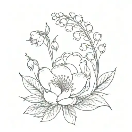 crysanthemum and lily of the valley flower tattoo design idea