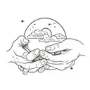 Hands holding moon and clouds tattoo design idea