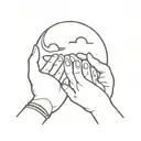 Hands holding moon and clouds tattoo design idea