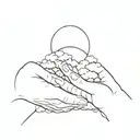 Hands holding moon and clouds tattoo design idea