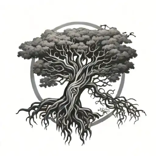 Celtic tree roots forming the circle of life cycle tattoo design idea