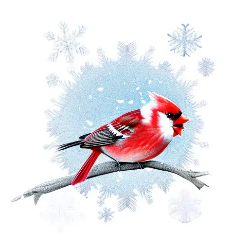 snowflake cardinal bird tattoo design idea