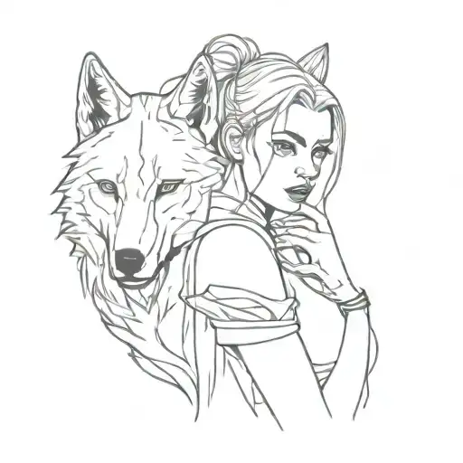 Cyber girl with wolf tattoo tattoo design idea