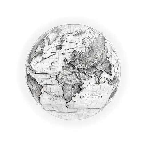 mapa del mundo en blanco y negro con cada cultura  tattoo design idea