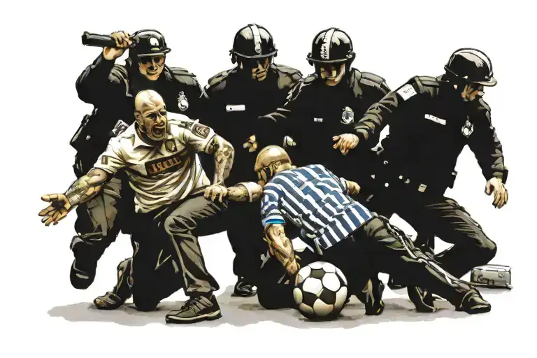 football hooligans fight with police tattoo design idea