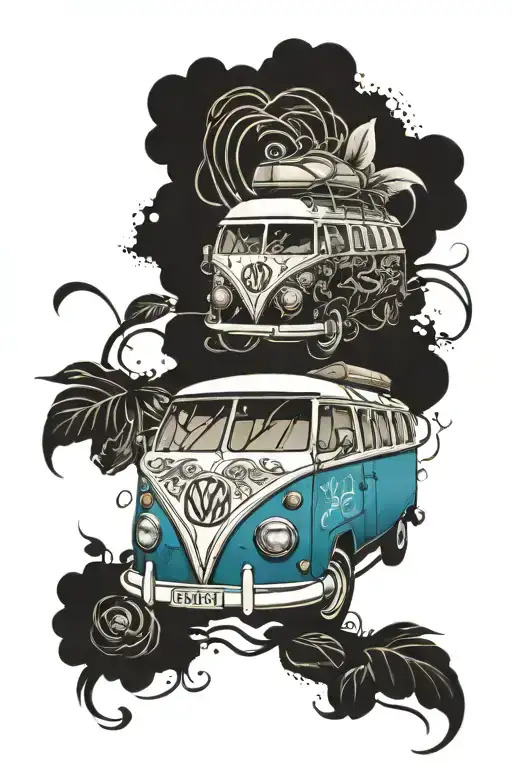 vw camper van driving tattoo design idea