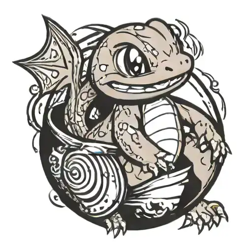 pokemon charmander laying in pokemon ball with the lid open  tattoo design idea