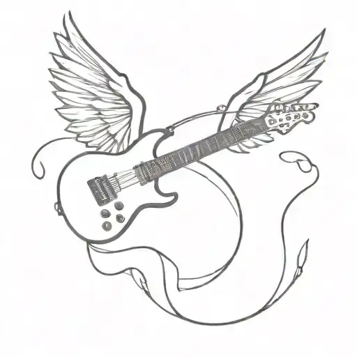 electric guitar rose Angel wings tattoo design idea