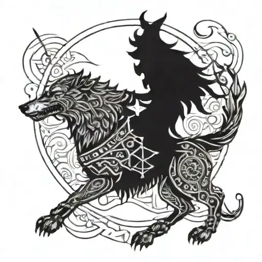 viking valkyria fight fenrir viking norse wolf tattoo design idea