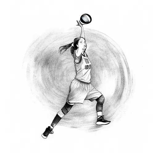 outline of a girl handball player throwing with the ball in her hand tattoo design idea