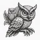 A software developer coding with an owl sitting on their shoulder tattoo design idea