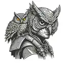 A software developer coding with an owl sitting on their shoulder tattoo design idea