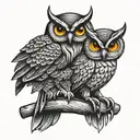 A software developer coding with an owl sitting on their shoulder tattoo design idea