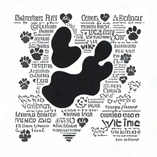 A collage of dog paw prints in the shape of a heart with the names of cities you've visited written inside each paw print tattoo design idea