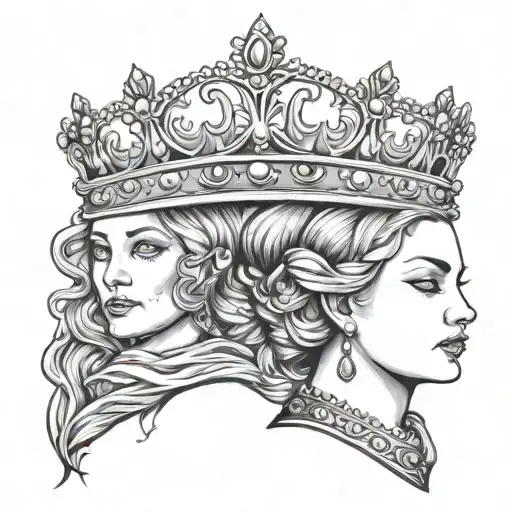 half a crown king and queen tattoo design idea
