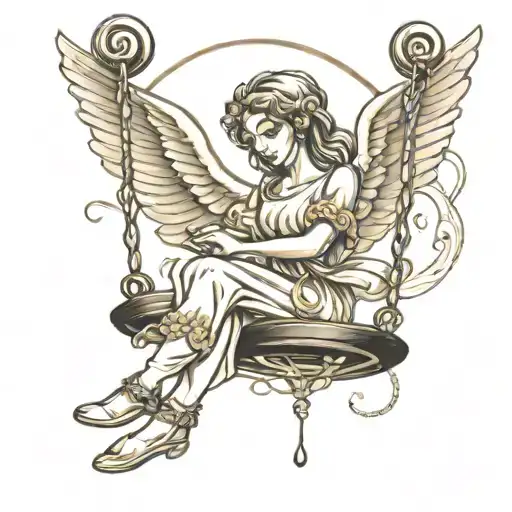 guardian angel in a swing tattoo design idea