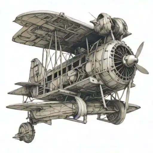 An intricate 3D model of an aircraft with sketchy details tattoo design idea
