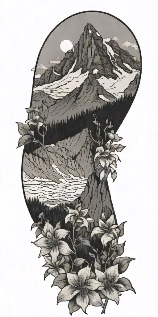 rocky mountains of Colorado mountain with fewer columbine flowers tattoo design idea