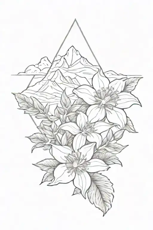 rocky mountains and columbine flower and colorado flag tattoo design idea