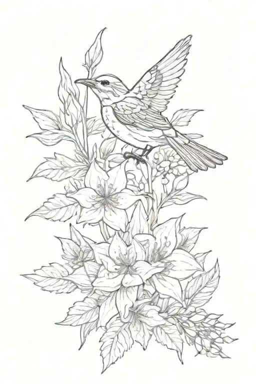 rocky mountains, columbine flower, and lark bunting tattoo design idea