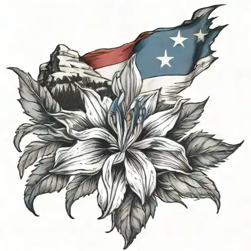 rocky mountains with a columbine flower with the flag of colorado  tattoo design idea