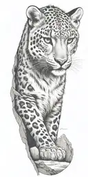 A snow leopard gracefully blending into a rocky mountain landscape tattoo design idea
