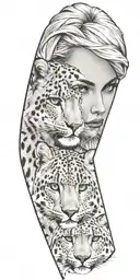 snow leopard in the rockies and blonde woman with green eyes fixing aircraft tattoo design idea