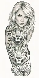 snow leopard in the rockies and blonde woman with green eyes fixing aircraft tattoo design idea