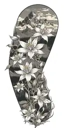 rocky mountains with a columbine flower with the colorado flag  tattoo design idea