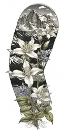 rocky mountains with a columbine flower with the colorado flag  tattoo design idea