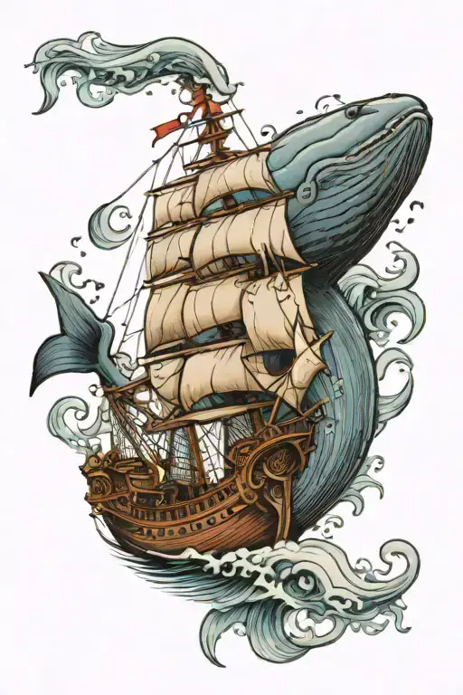 whale ship sailing through a sea tattoo design idea