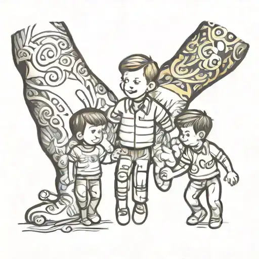 Dad and two little sons holding hands tattoo design idea