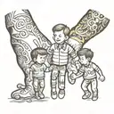 Dad and two little sons holding hands tattoo design idea