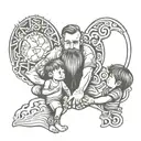 Dad and two little sons holding hands tattoo design idea