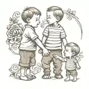 Dad and two little sons holding hands tattoo design idea