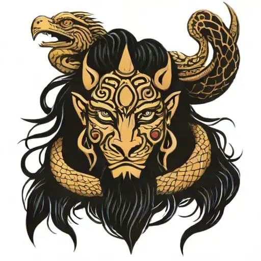 Creating a tattoo design that incorporates a variety of elements such as a snake, horse, Lord Shiva, Lord Murugan, eagle tattoo design idea