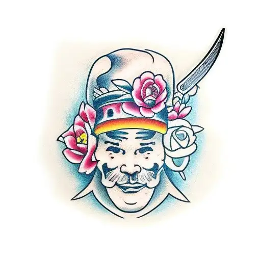 chef tattoo knife with flower neotraditional tattoo design idea