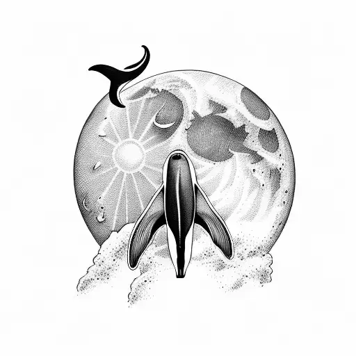 moon, killer whale tattoo design idea