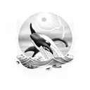ocean, killer whale, night tattoo design idea