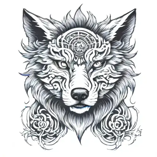 The face of a wounded wolf whose eyes tattoo design idea