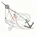 A kite tied to an anchor by a red string aesthetically wrapped tattoo design idea