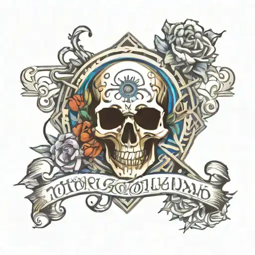 tomorrowland logo with skull surrounded tattoo design idea