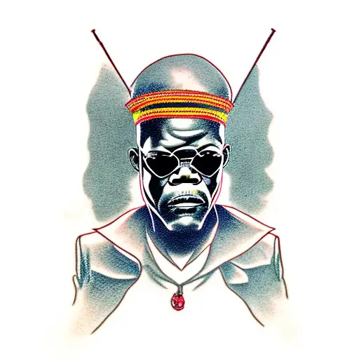 Samuel Jackson, Pulp Fiction, Gun, Afro, Black Suit, angry,  tattoo design idea