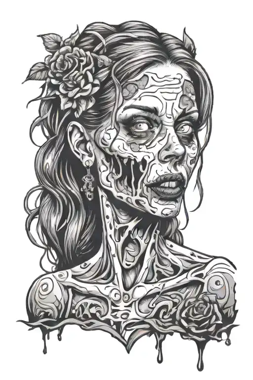 zombie girl tattoo design idea
