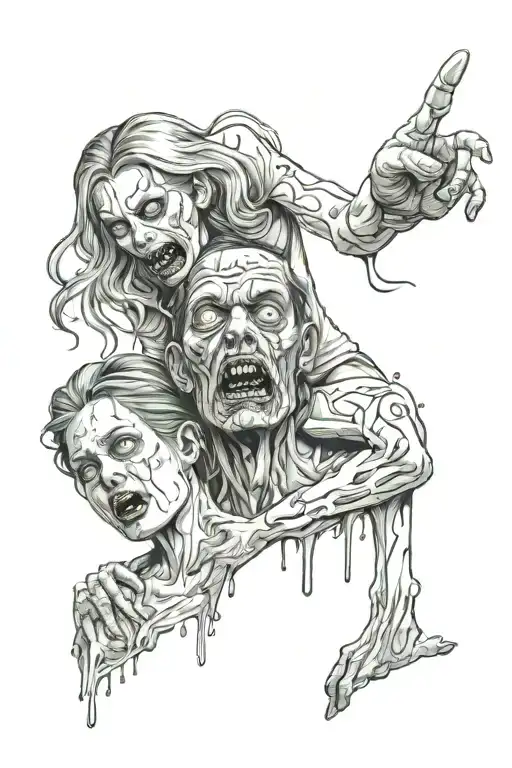 zombie and girl tattoo design idea