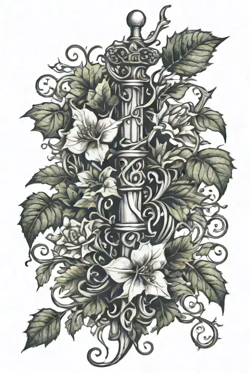 dagger and ivy vines tattoo design idea
