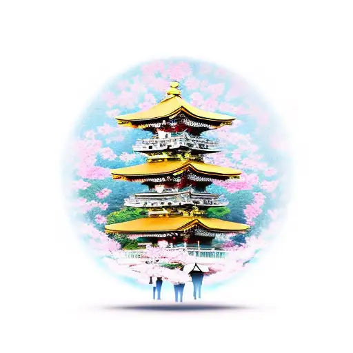 samurai, cherry blossom, Shinto shrine tattoo design idea