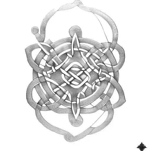 Celtic knotwork intertwined with Russian architectural elements tattoo design idea