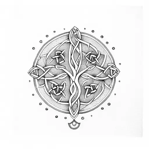 A Celtic tree of life with intricate dotwork patterns inspired by Russian folk art tattoo design idea