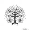 A Celtic tree of life with intricate dotwork patterns inspired by Russian folk art tattoo design idea